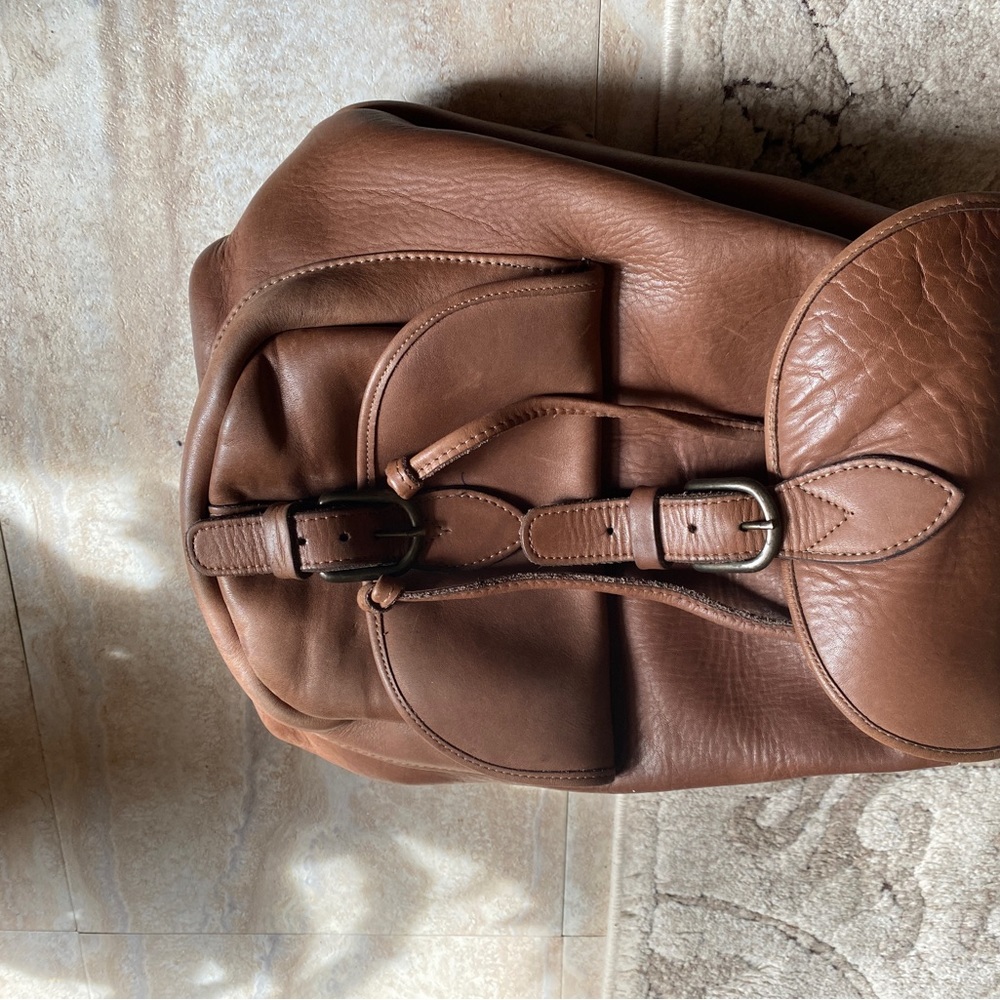 Soft brown thick leather backpack